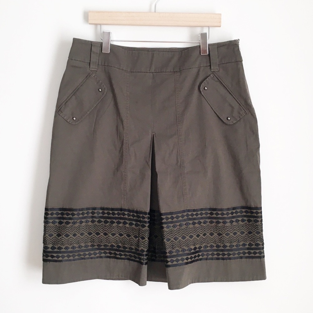 MaxMara Weekend Embroidered Khaki Skirt 10